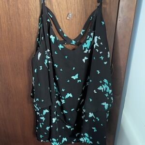 torrid Black Tank Top with Teal Butterfly Print